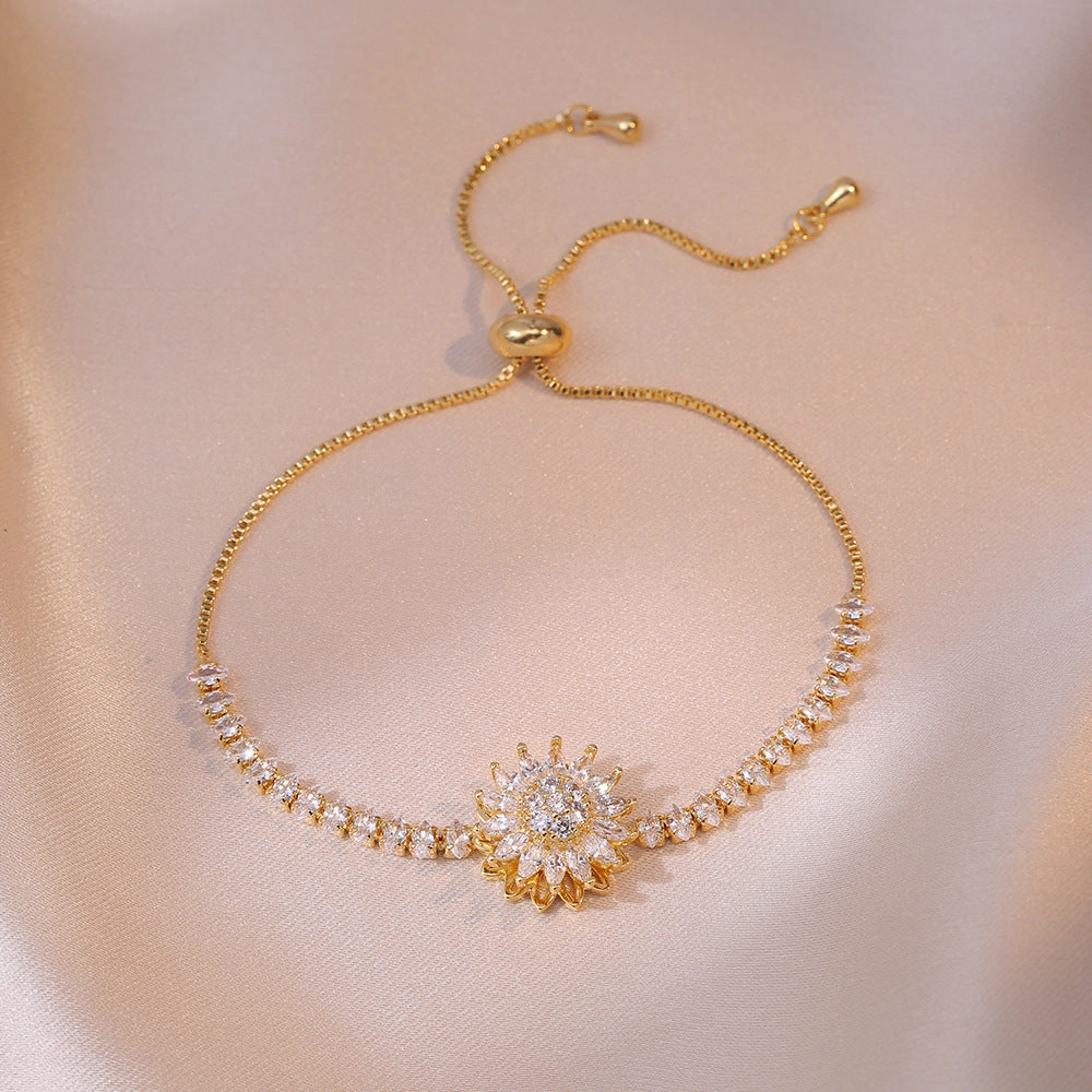Wholesale New Arrival Diamond-encrusted Sunflower Ins Ring Rotatable Clavicle Chain Jewelry