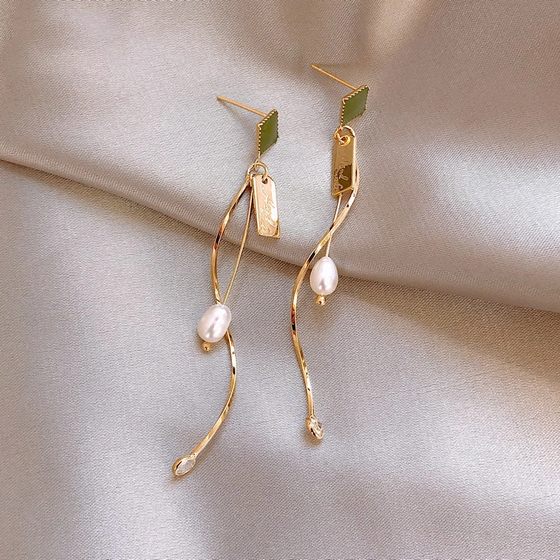 Wholesale New Chinese Style Green Bamboo Tassel Alloy Earrings