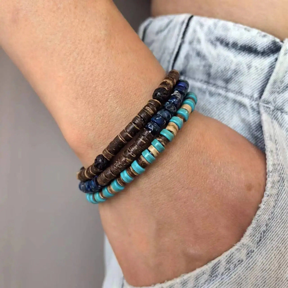 Wholesale New Coconut Shell Wood Chip Multilayer Bracelet Set