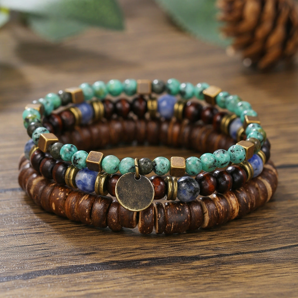 Wholesale New Coconut Shell Wood Chip Multilayer Bracelet Set