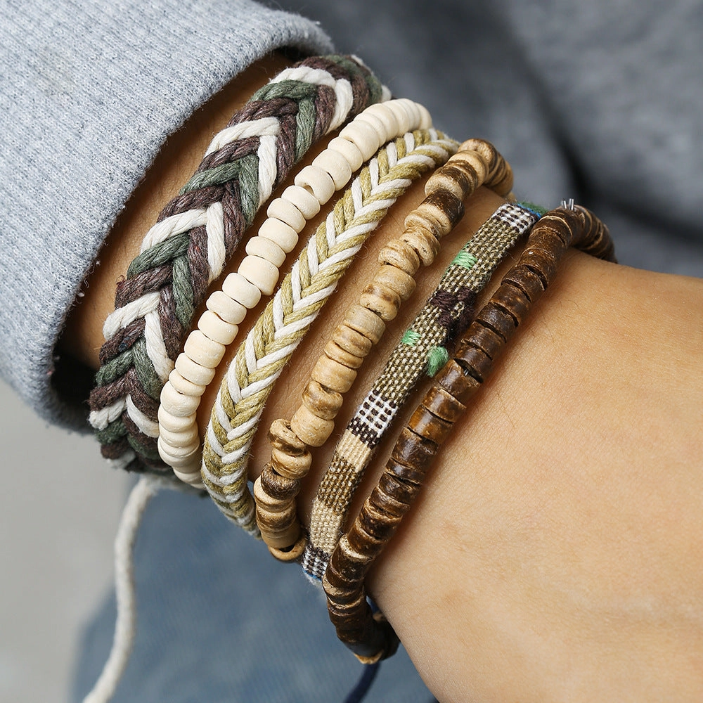 Wholesale New Coconut Shell Wood Chip Multilayer Bracelet Set