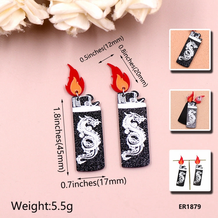 Wholesale New Flame Dragon Flower Acrylic Flame Lighter Earrings