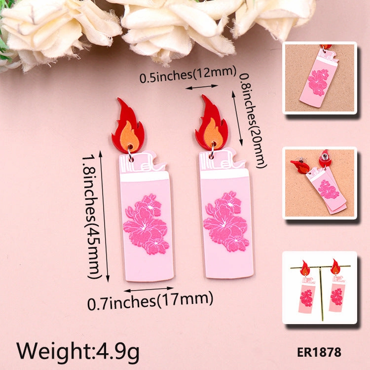 Wholesale New Flame Dragon Flower Acrylic Flame Lighter Earrings