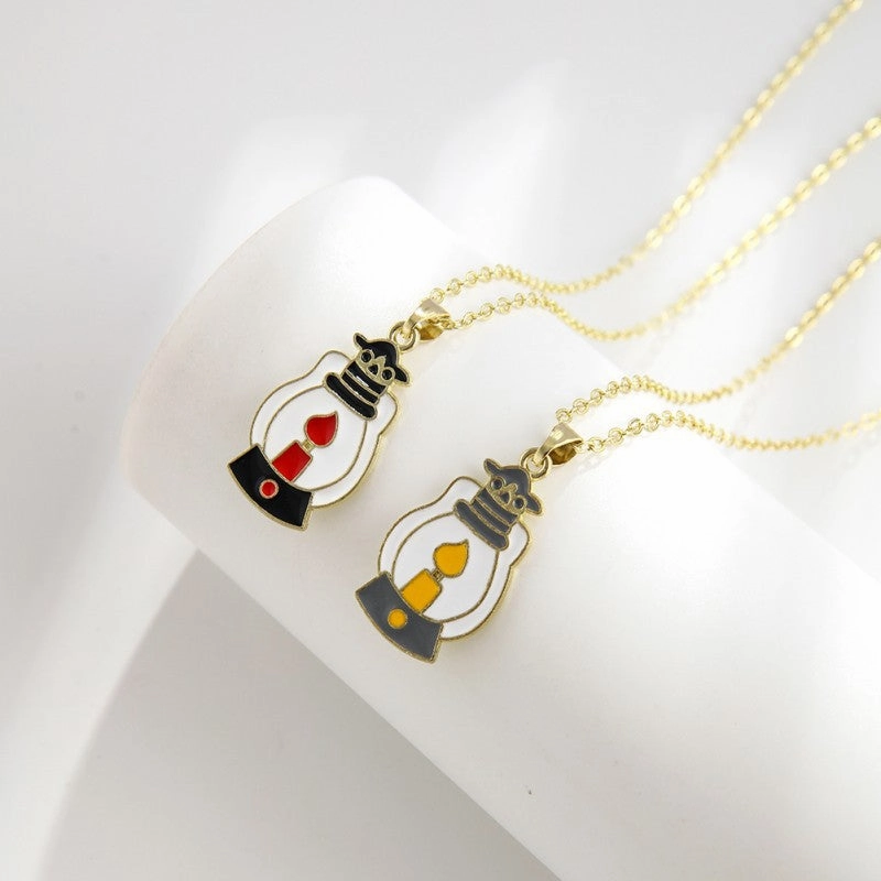 Wholesale New Halloween Cartoon Kids Alloy Drip Oil Spooky Pumpkin Necklace Set