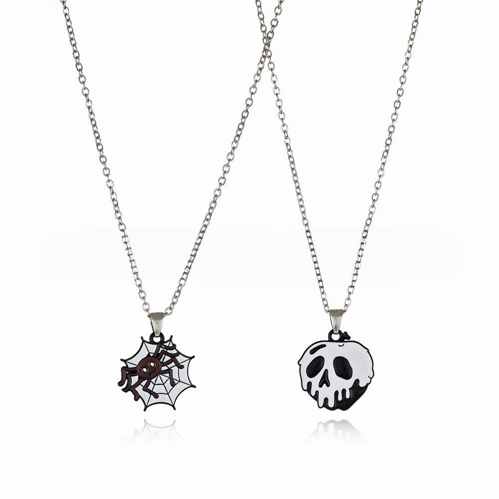 Wholesale New Halloween Cartoon Kids Alloy Drip Oil Spooky Pumpkin Necklace Set