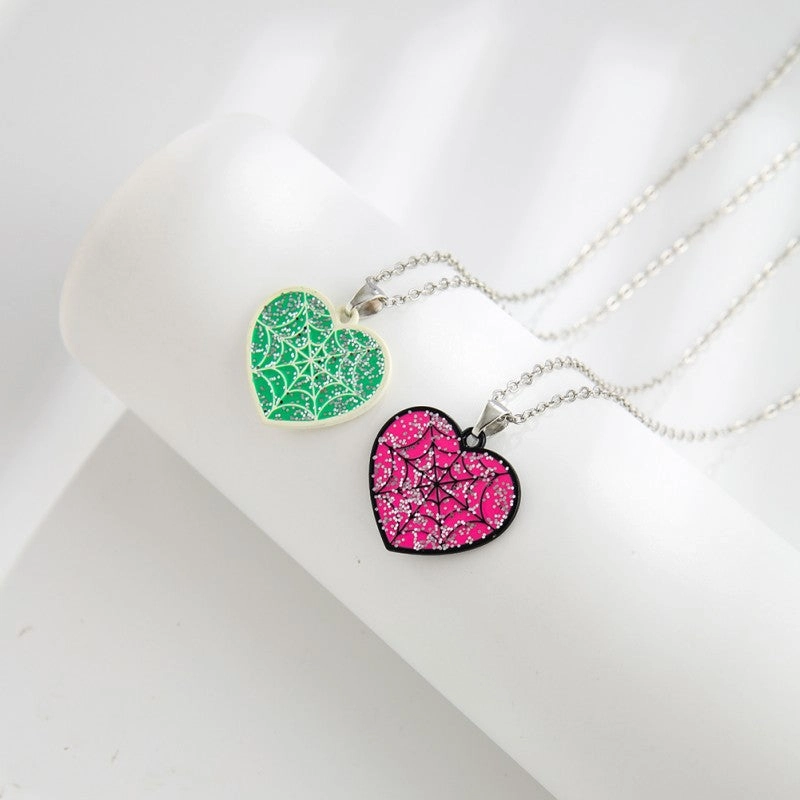 Wholesale New Halloween Cartoon Kids Alloy Drip Oil Spooky Pumpkin Necklace Set