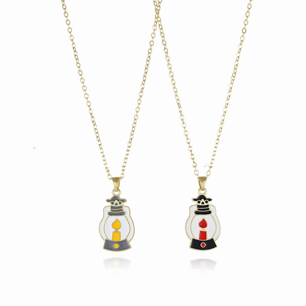 Wholesale New Halloween Cartoon Kids Alloy Drip Oil Spooky Pumpkin Necklace Set