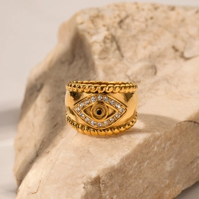 Wholesale New High Sales Demon Eye Stainless Steel Gold Plated Ring