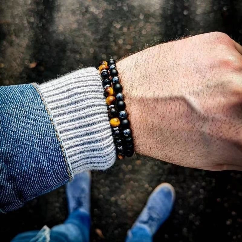 Wholesale New Men's Beaded Cross Bracelet Set