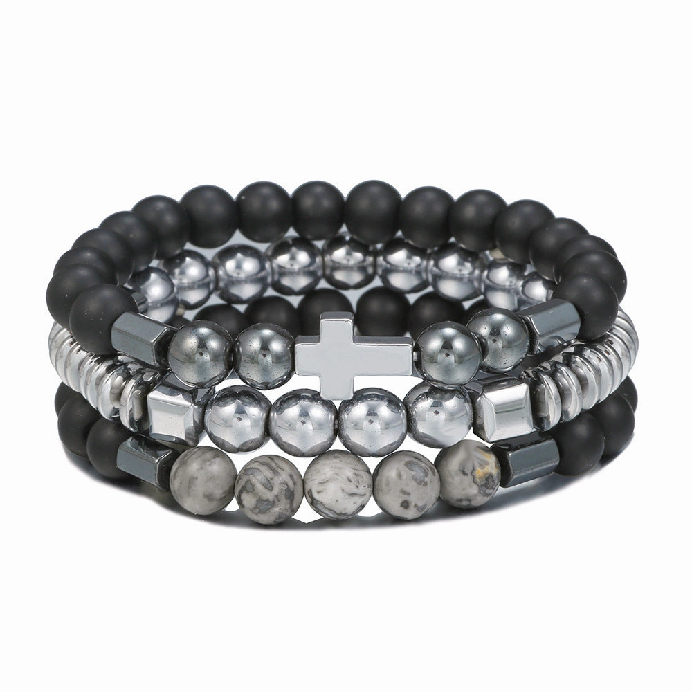 Wholesale New Men's Beaded Cross Bracelet Set
