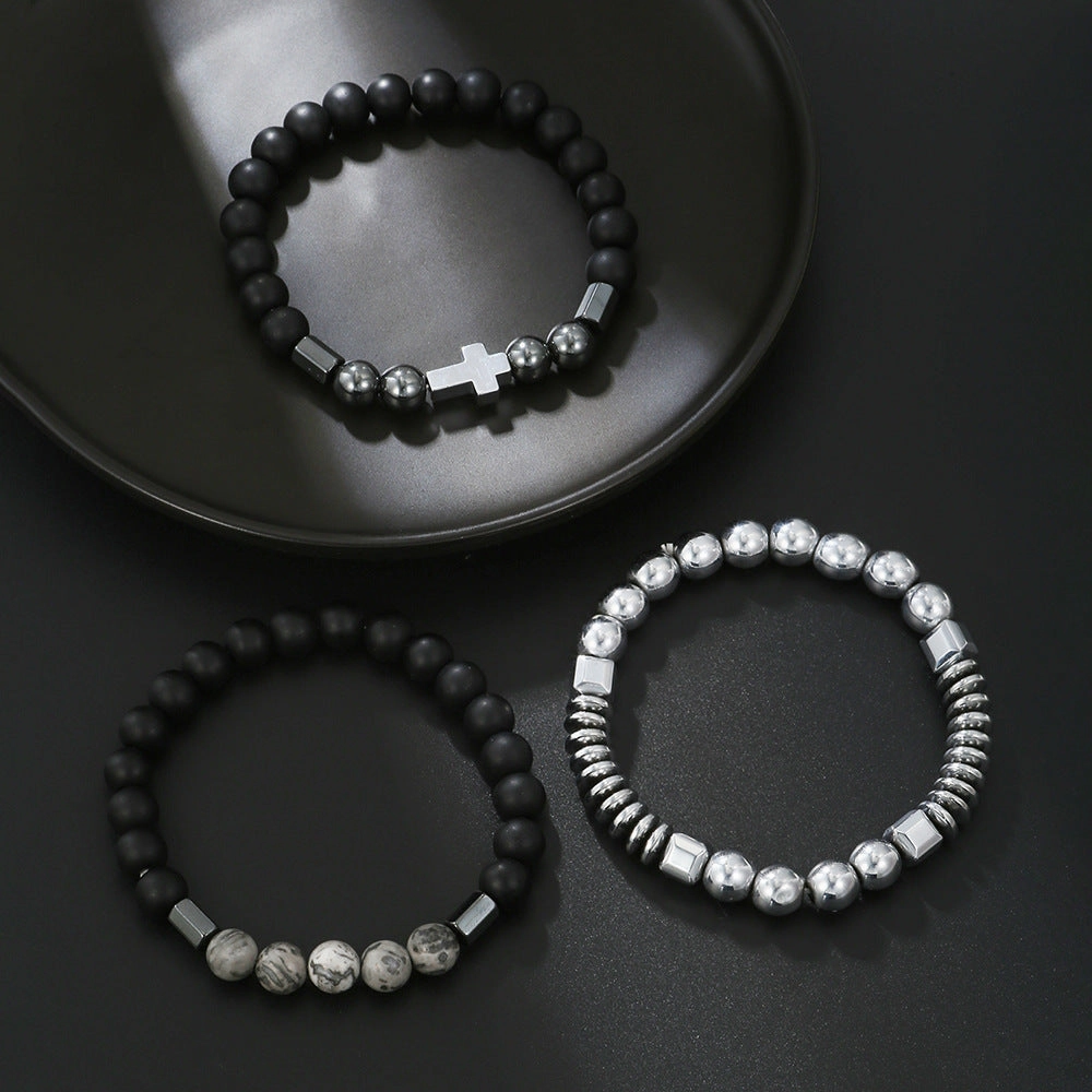 Wholesale New Men's Beaded Cross Bracelet Set