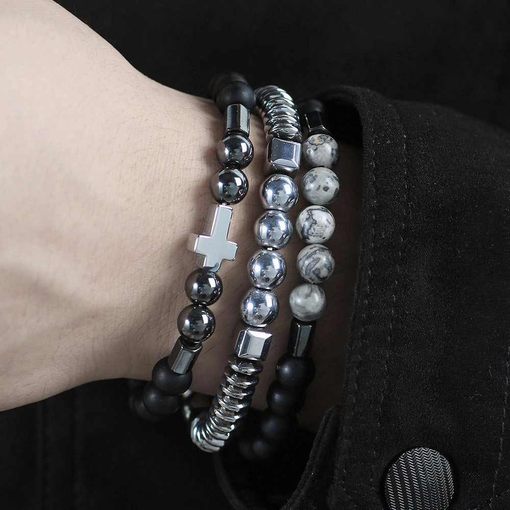 Wholesale New Men's Beaded Cross Bracelet Set