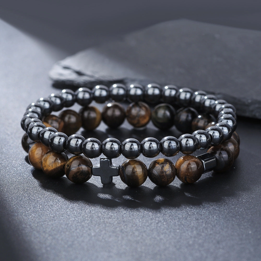 Wholesale New Men's Beaded Cross Bracelet Set