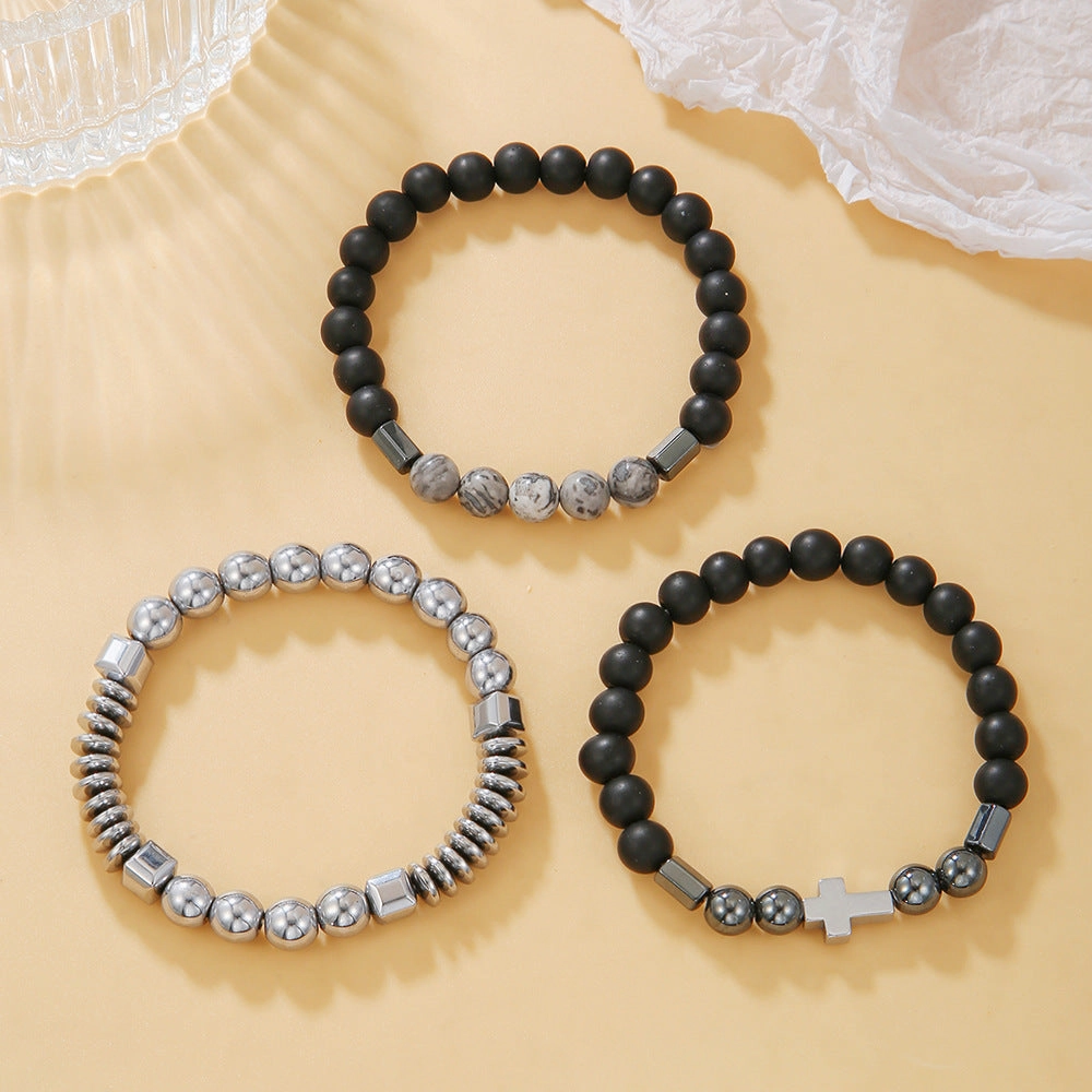 Wholesale New Men's Beaded Cross Bracelet Set