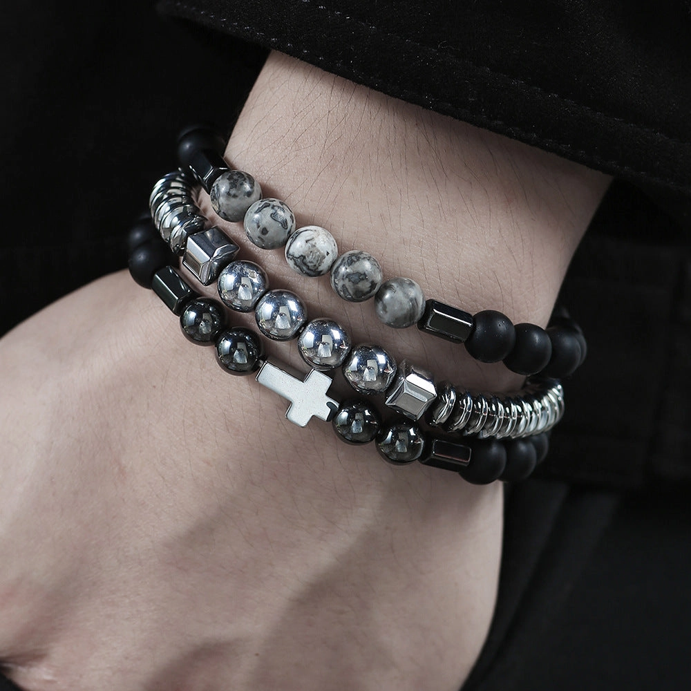 Wholesale New Men's Beaded Cross Bracelet Set