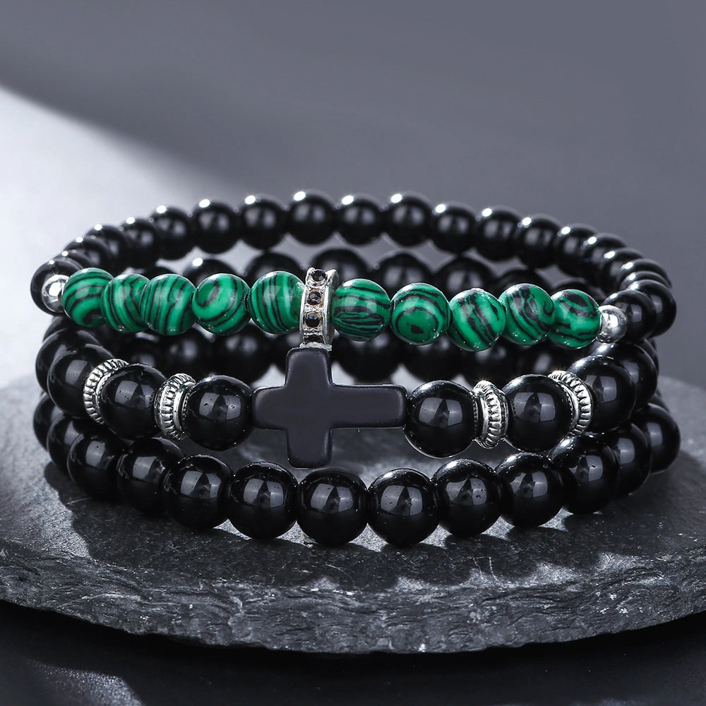 Wholesale New Men's Beaded Cross Bracelet Set