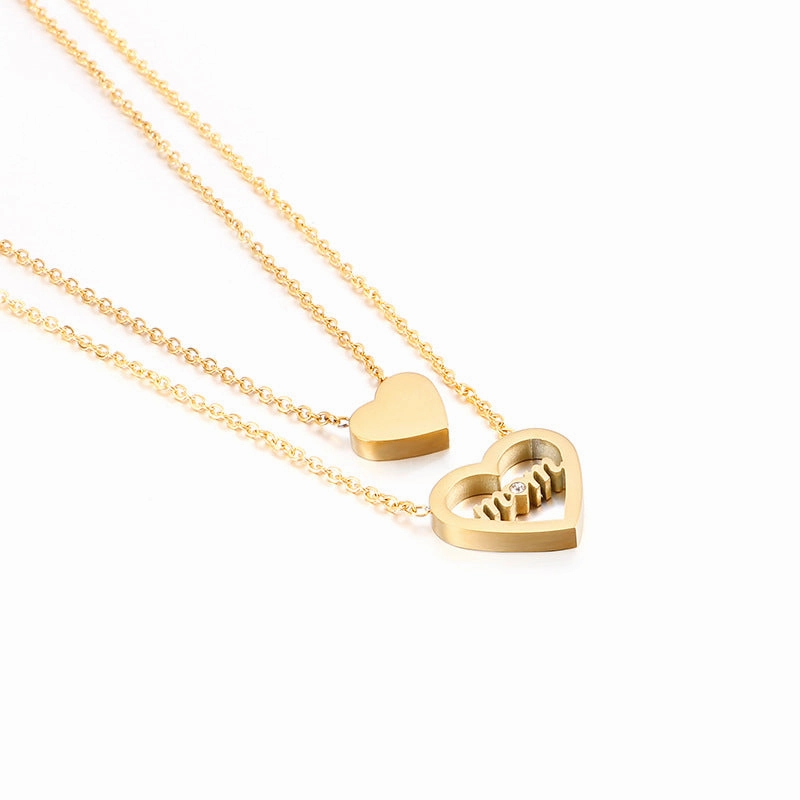 Wholesale New Mother's Day Love Ladies Clavicle Chain Titanium Steel Small Hearts 18K Gold Double Necklace