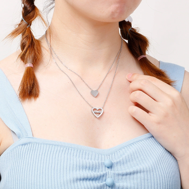 Wholesale New Mother's Day Love Ladies Clavicle Chain Titanium Steel Small Hearts 18K Gold Double Necklace