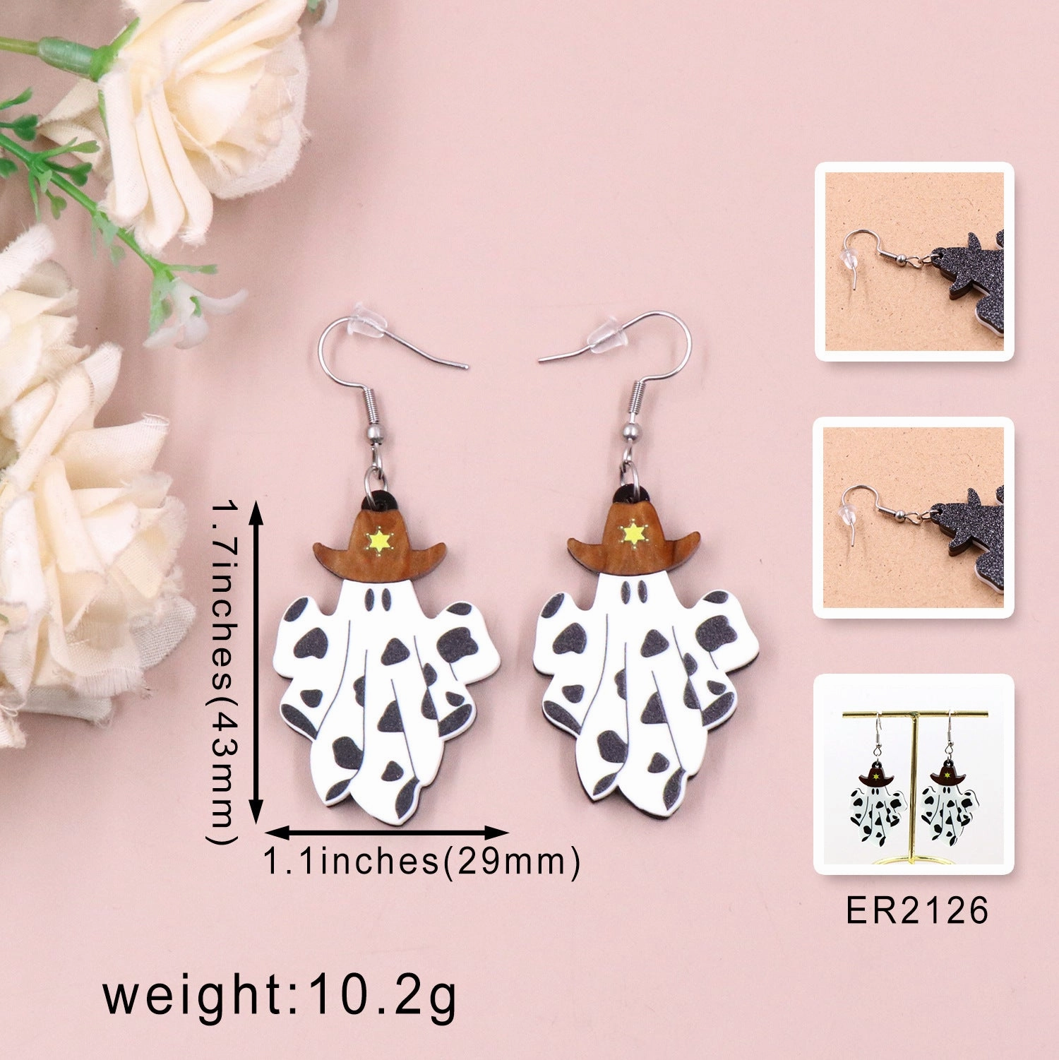 Wholesale New Western Denim Ghost Drop Earrings Halloween Vintage Acrylic Earrings