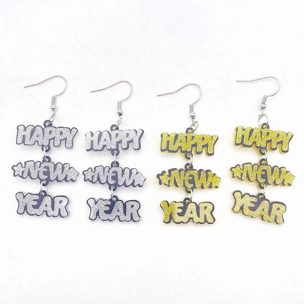 Wholesale New Year Acrylic Happy New Year Letter-panelled Earrings