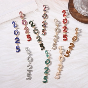 Wholesale New Year Full Diamond 2025 Digital Alloy Long High-end Niche Exquisite Versatile Earrings