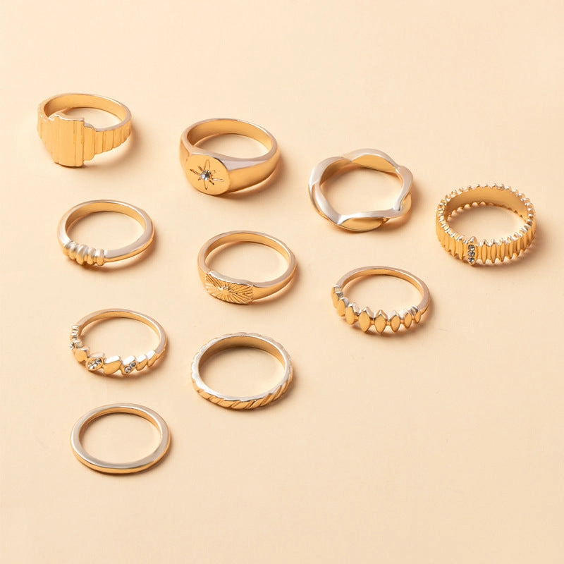 Wholesale New Zinc Alloy Diamond 10 Pieces Ring Set