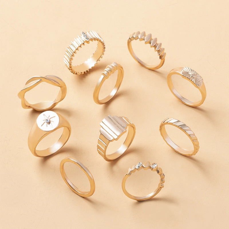 Wholesale New Zinc Alloy Diamond 10 Pieces Ring Set