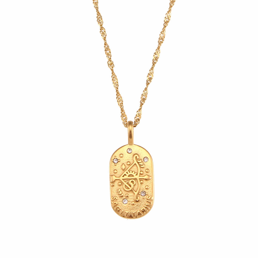Wholesale Niche Retro Oval Brand Zircon Constellation Stainless Steel Necklace