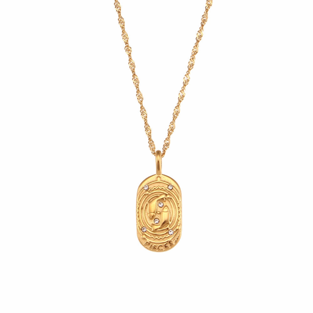 Wholesale Niche Retro Oval Brand Zircon Constellation Stainless Steel Necklace