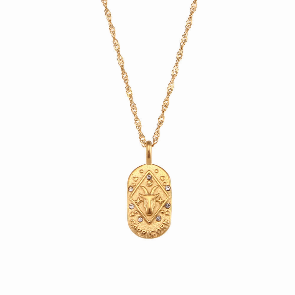 Wholesale Niche Retro Oval Brand Zircon Constellation Stainless Steel Necklace