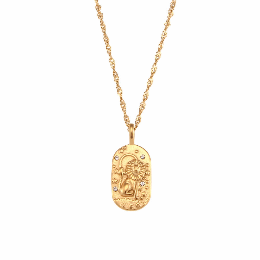 Wholesale Niche Retro Oval Brand Zircon Constellation Stainless Steel Necklace