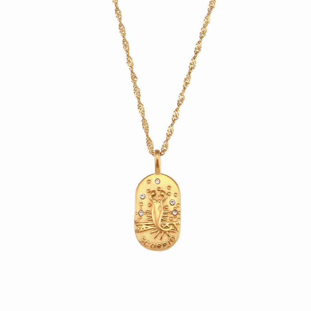 Wholesale Niche Retro Oval Brand Zircon Constellation Stainless Steel Necklace