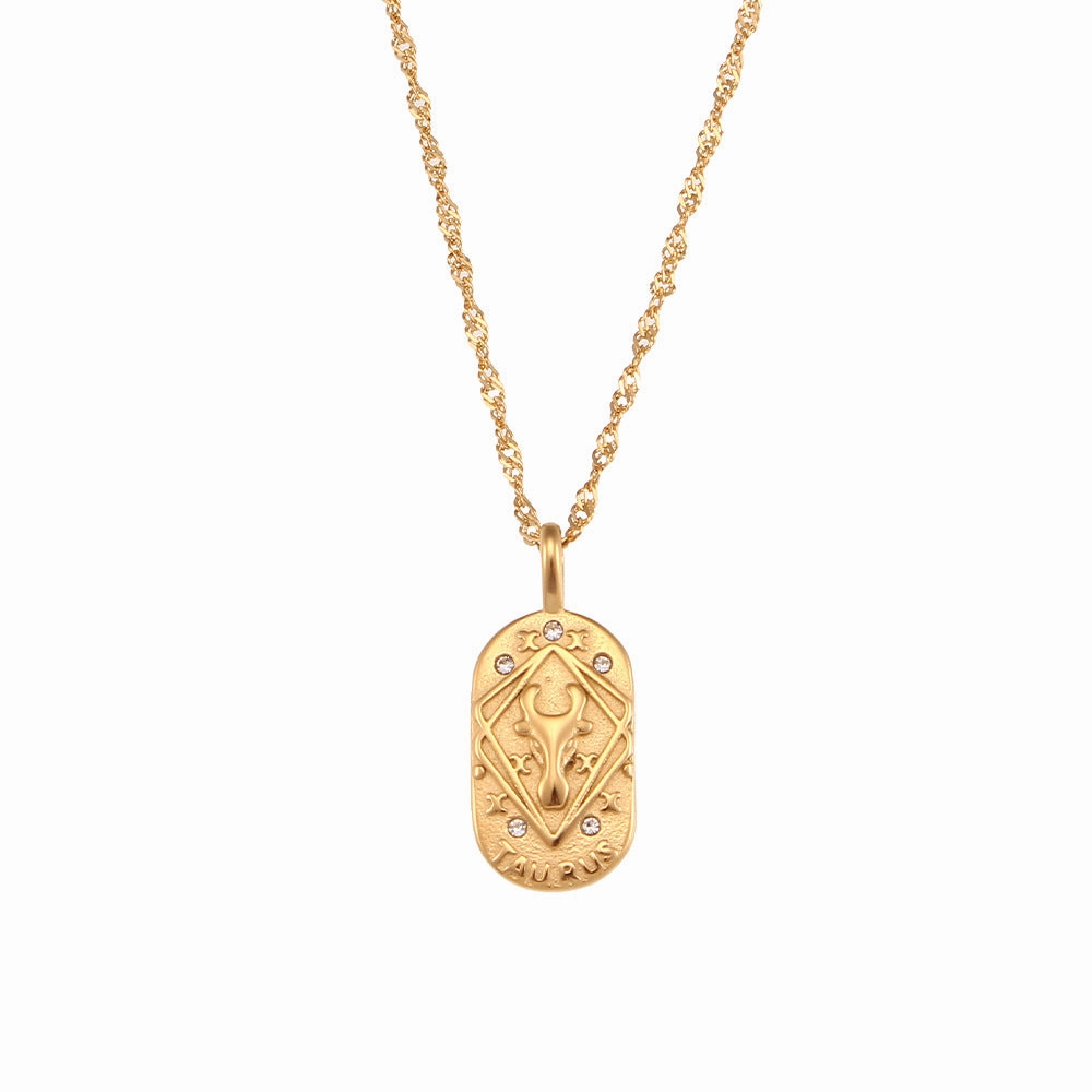 Wholesale Niche Retro Oval Brand Zircon Constellation Stainless Steel Necklace