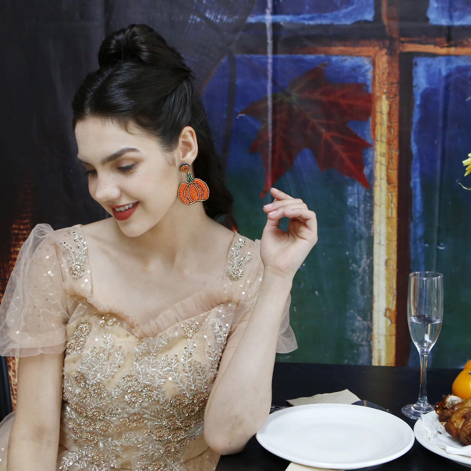 Wholesale Niche Retro Pumpkin Beads Earrings