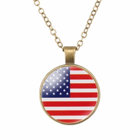 Wholesale North American National Flags Time Gem Round Retro Pendant Necklace