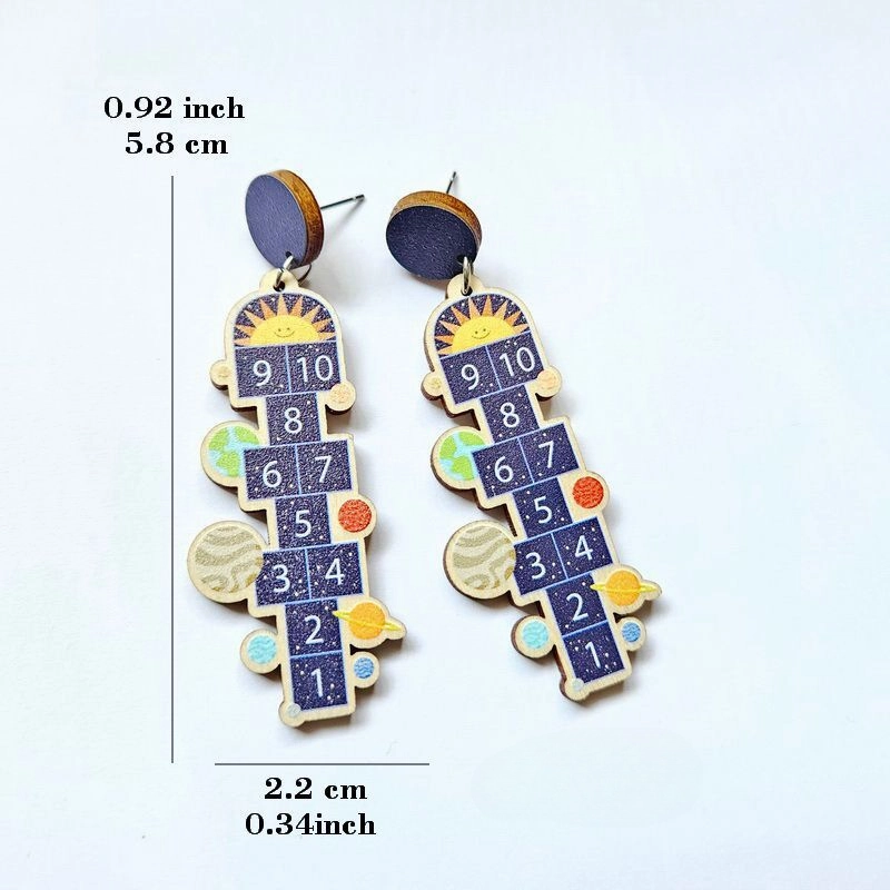 Wholesale Number Jump Game Wooden Earrings