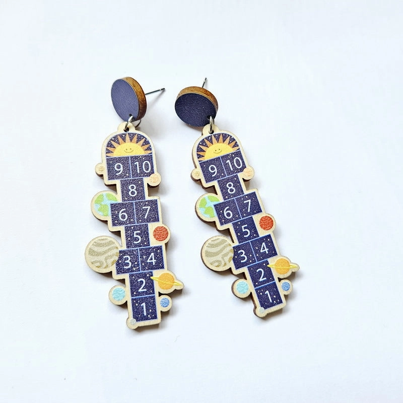 Wholesale Number Jump Game Wooden Earrings