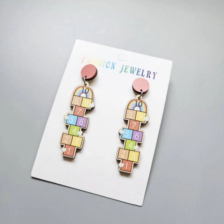 Wholesale Number Jump Game Wooden Earrings