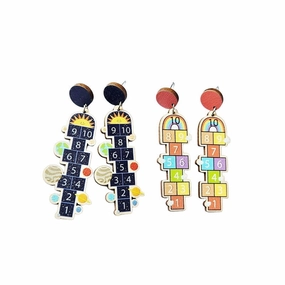 Wholesale Number Jump Game Wooden Earrings