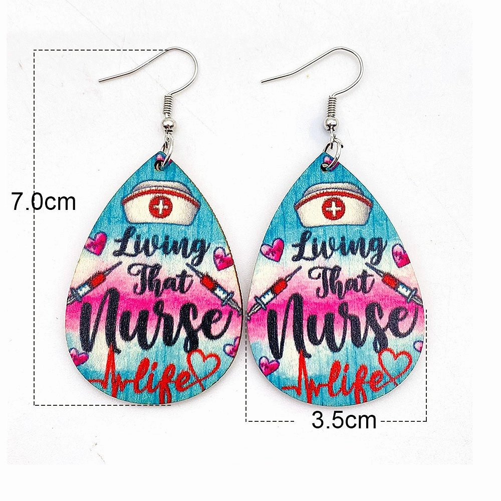 Wholesale Nurses Day Teardrop Wooden Earrings