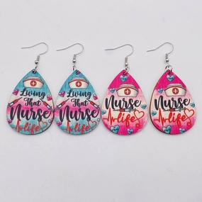 Wholesale Nurses Day Teardrop Wooden Earrings