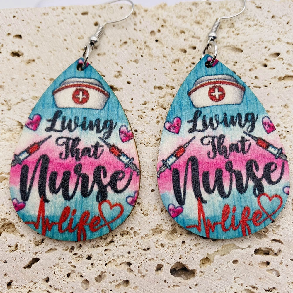Wholesale Nurses Day Teardrop Wooden Earrings
