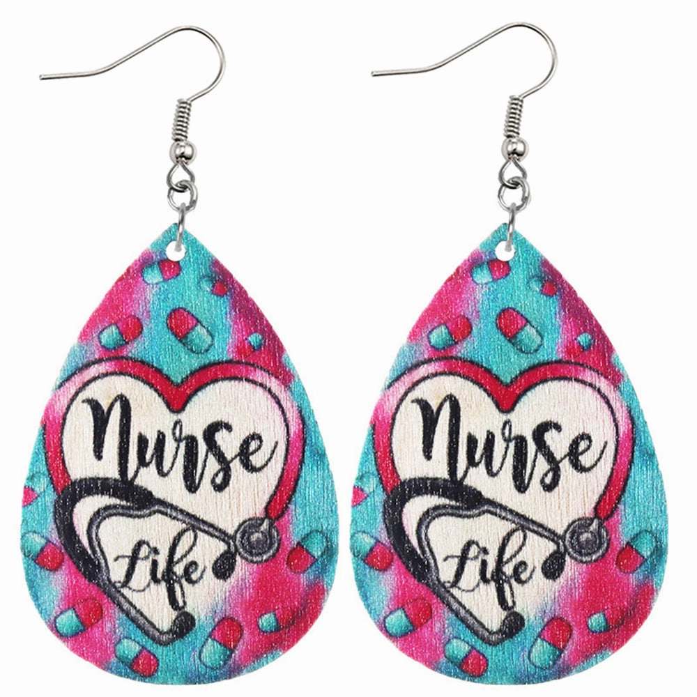 Wholesale Nurses Day Teardrop Wooden Earrings