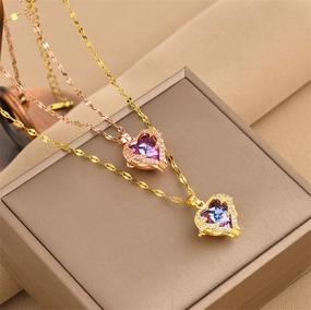 Wholesale Ocean Heart Love Color Pendant Titanium Steel Necklaces