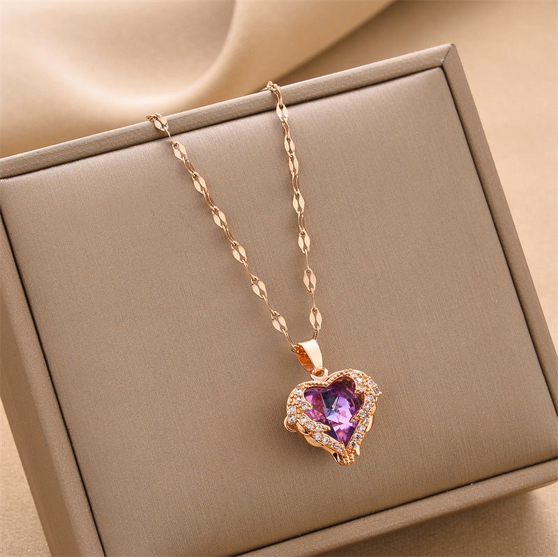 Wholesale Ocean Heart Love Color Pendant Titanium Steel Necklaces