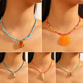 Wholesale Ocean Style Colorful Rice Beads Conch Shell Necklace