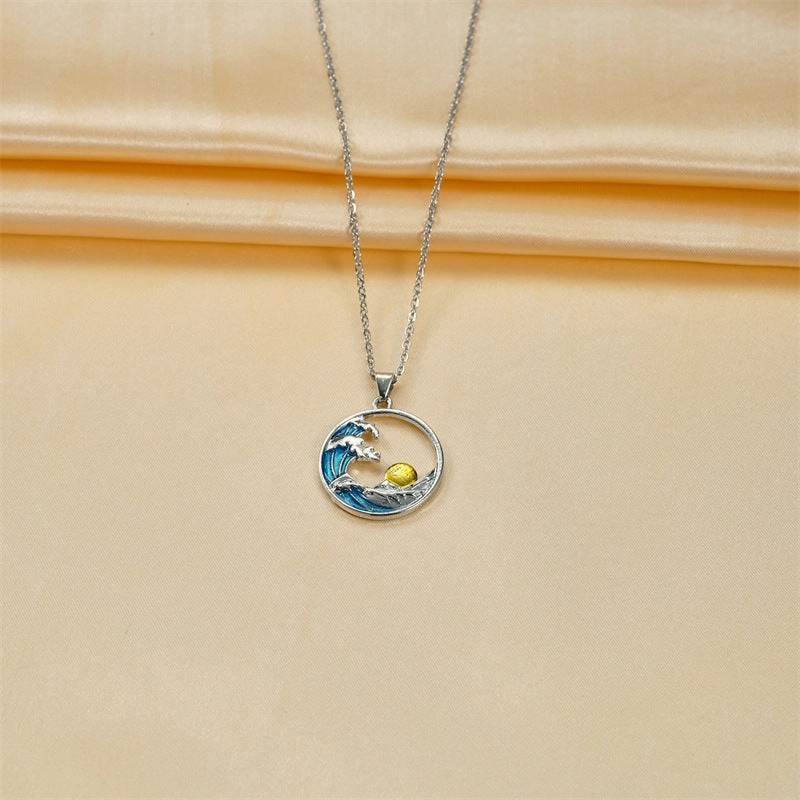 Wholesale Ocean Wave Sun Round Hollow Necklace