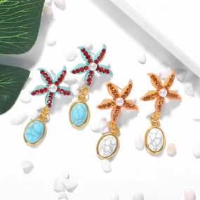 Wholesale Ocean Wind Starfish Pinestone Earrings