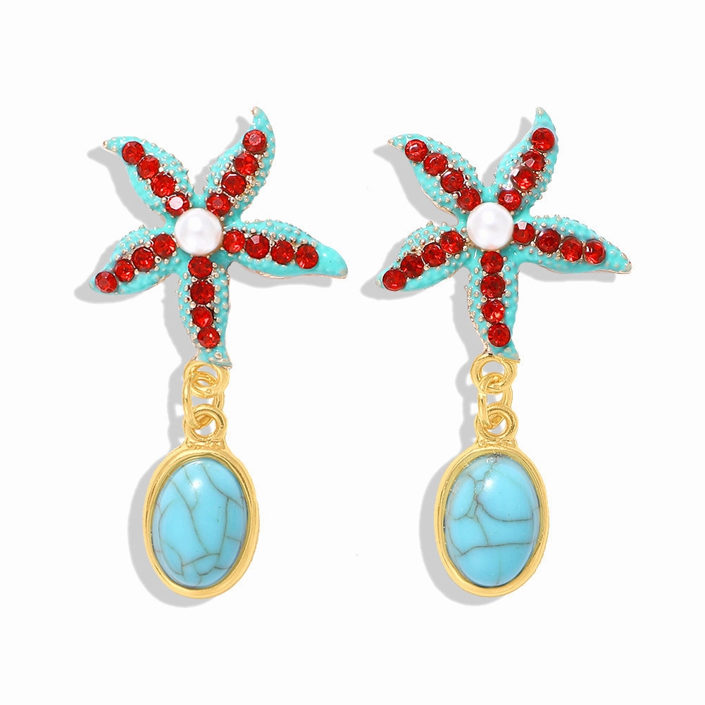 Wholesale Ocean Wind Starfish Pinestone Earrings