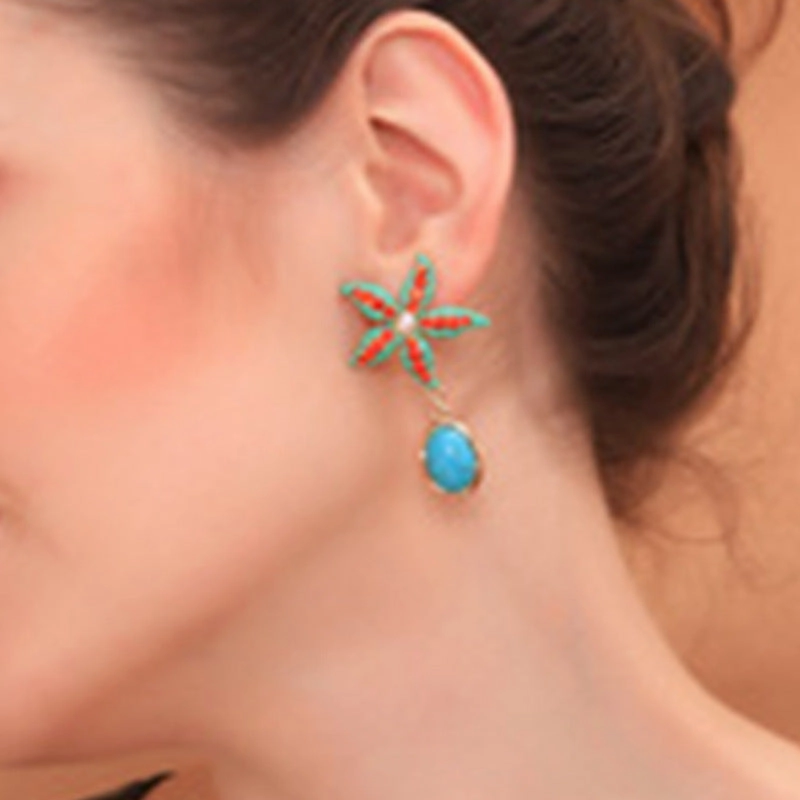 Wholesale Ocean Wind Starfish Pinestone Earrings